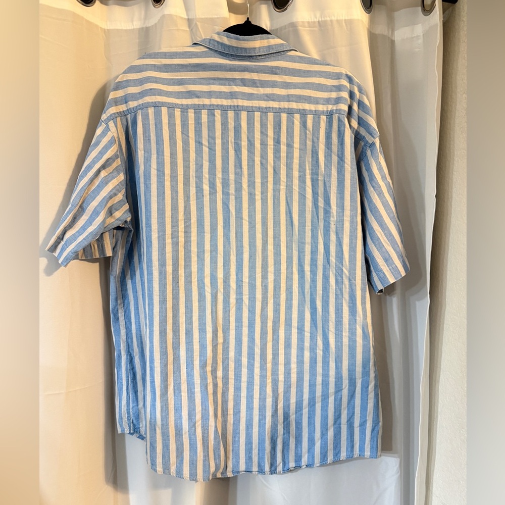 Vintage Cucamonga Striped Cotton Shirt | Blue & White | Size L - Picture 4 of 8